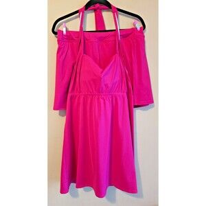 Lands' End 2 pc Tankini Swimsuit, Womens pink Swim Skirt Halter Back Top sz 12